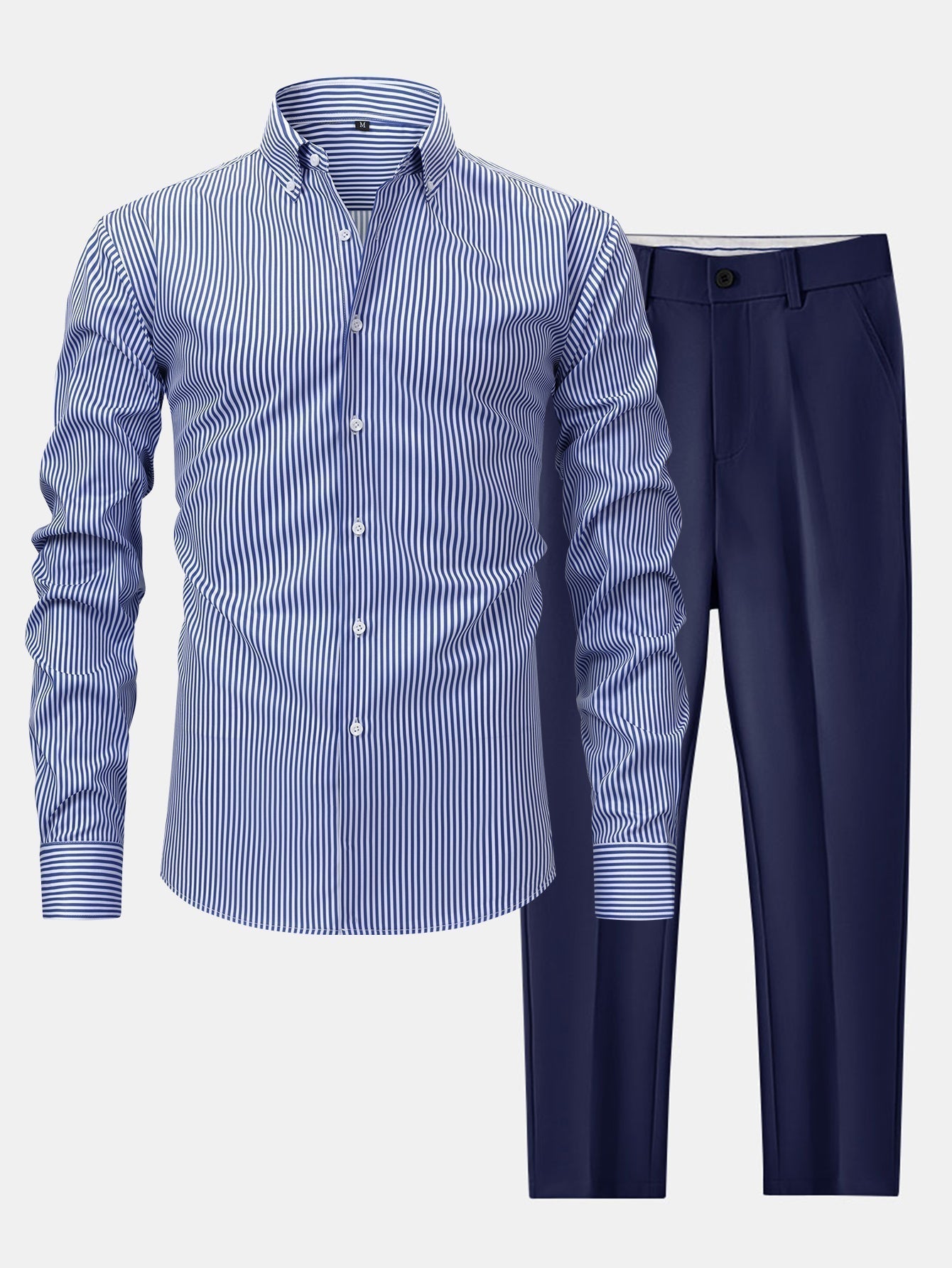 Button-Up Long Sleeve Striped Shirt with Slim Fit Tapered Pants